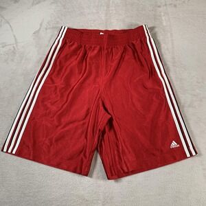 Y2K Adidas Shorts Men Large Red Three Striped Basketball Shinny Silky‎ Dazzle